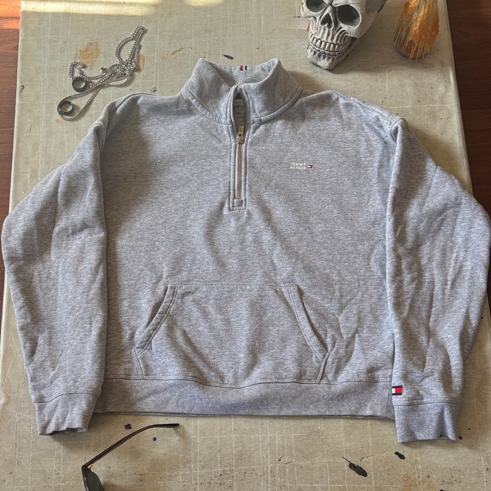 SOLD *****SOLD.  Tommy Hilfiger Light Gray Quarter-Zip Pullover Sweatshirt